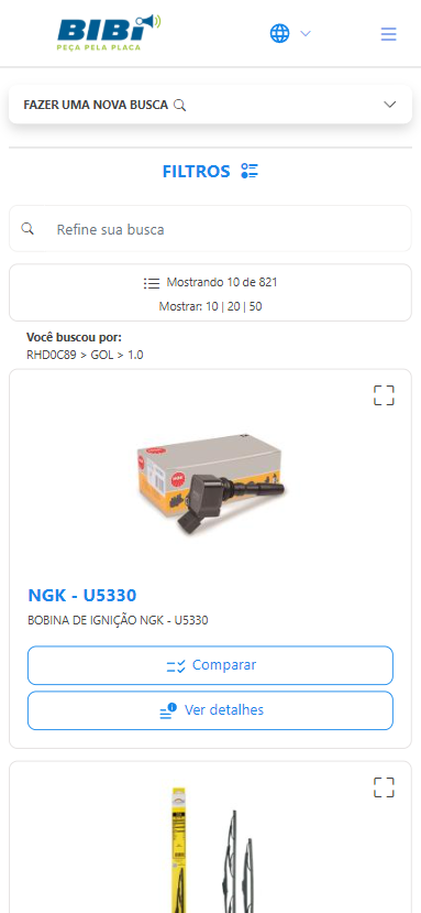 Página de resultado da busca no catálogo Bibi