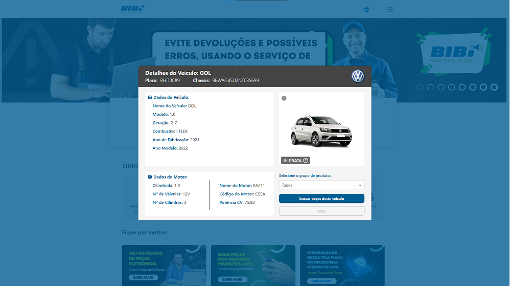Busca da placa no catálogo Bibi
